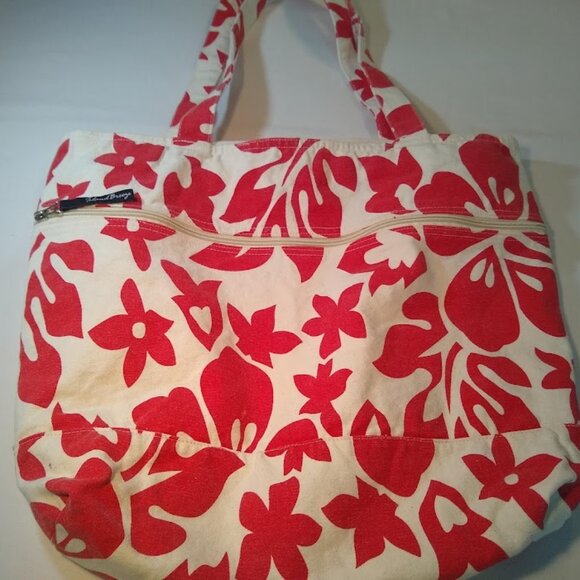 Vacation-Ready!  NWOT  Island Breeze   cream + red  tropical tote - Picture 3 of 8